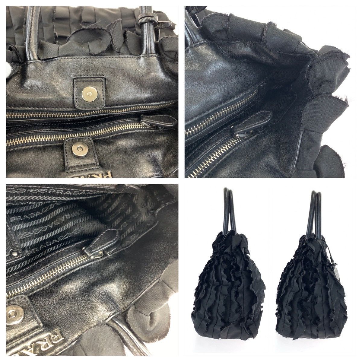 Prada Prada Prada Tessuto Frill Nylon Tote Bag Black Canvas Tote Bag in Very Good Condition Size ONE SIZE - 7 Thumbnail