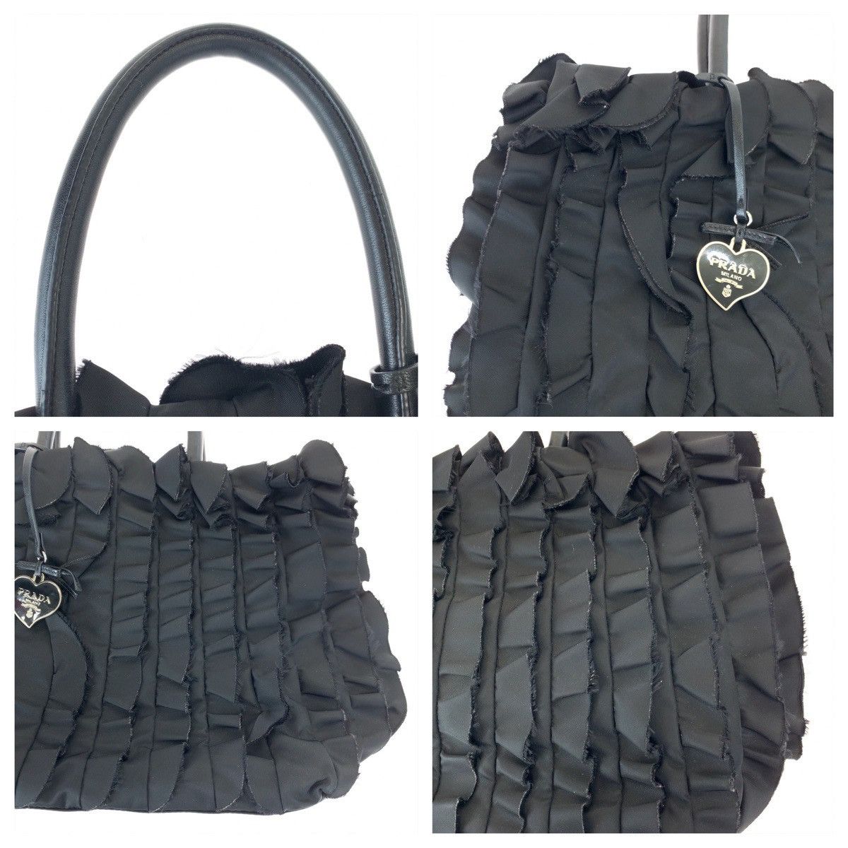 Prada Prada Prada Tessuto Frill Nylon Tote Bag Black Canvas Tote Bag in Very Good Condition Size ONE SIZE - 6 Thumbnail