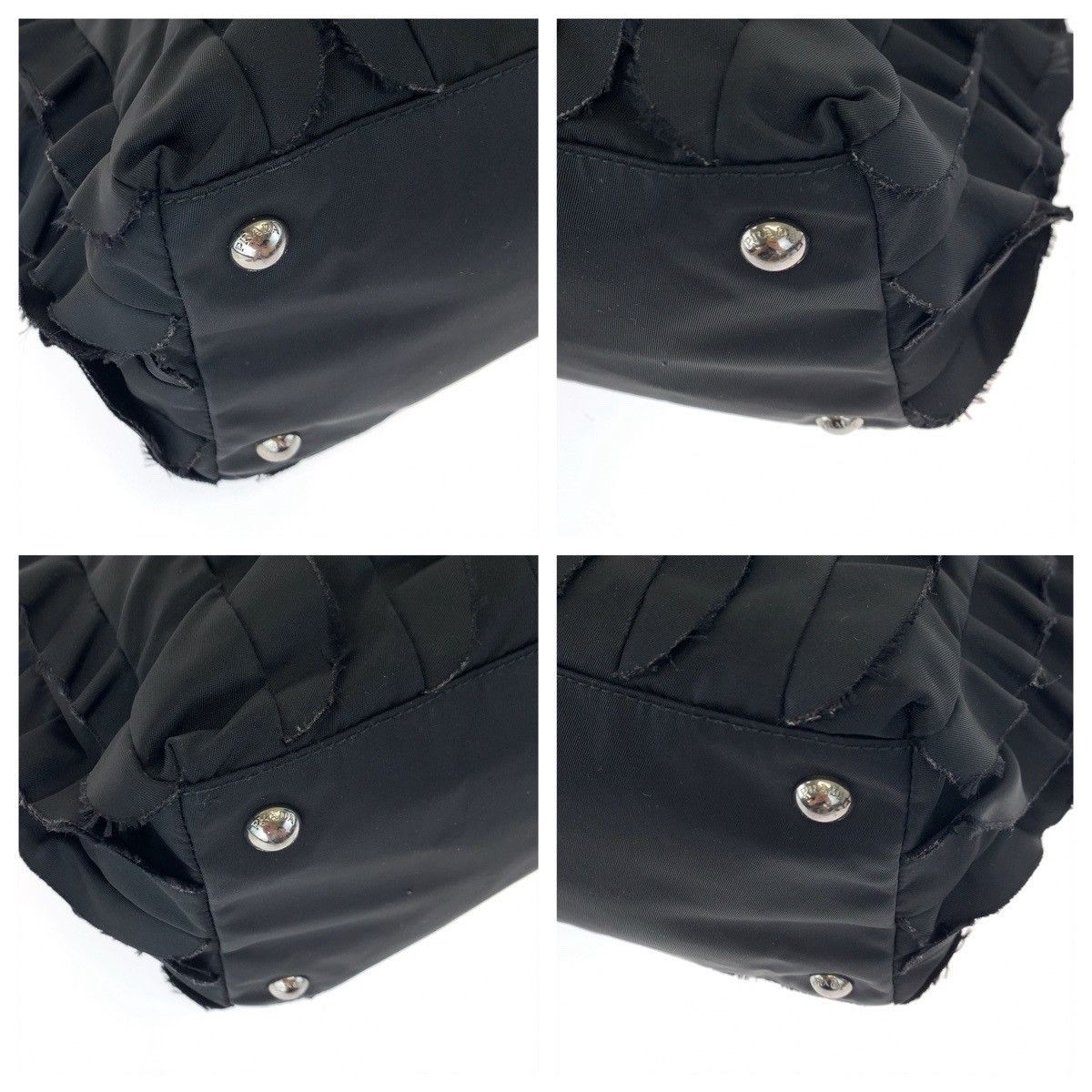 Prada Prada Prada Tessuto Frill Nylon Tote Bag Black Canvas Tote Bag in Very Good Condition Size ONE SIZE - 3 Thumbnail