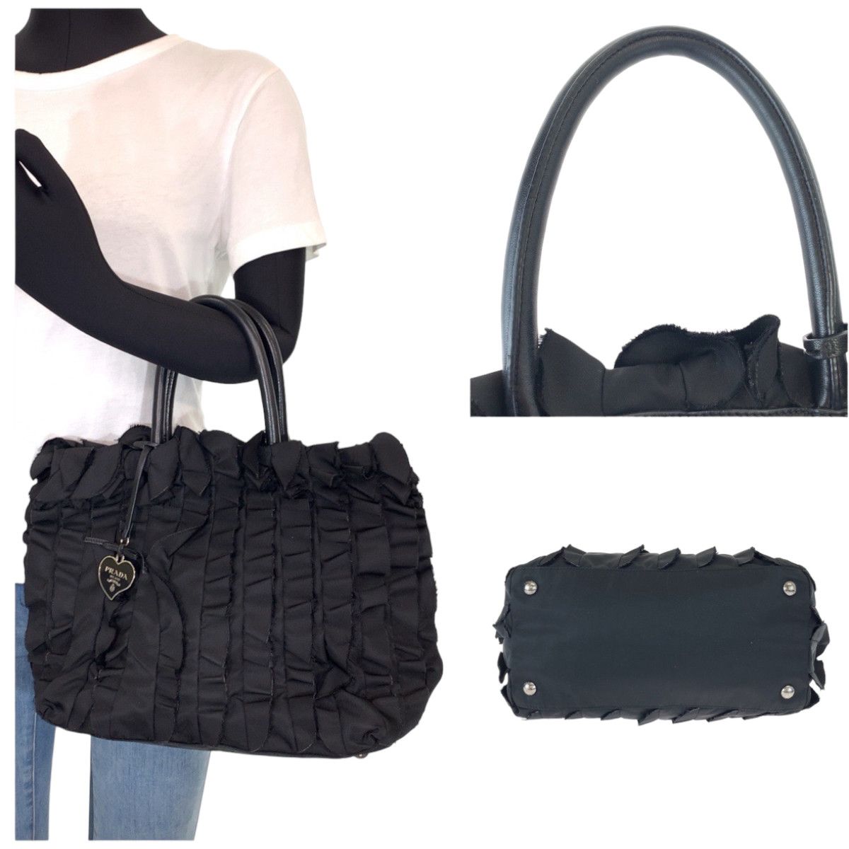Prada Prada Prada Tessuto Frill Nylon Tote Bag Black Canvas Tote Bag in Very Good Condition Size ONE SIZE - 8 Thumbnail