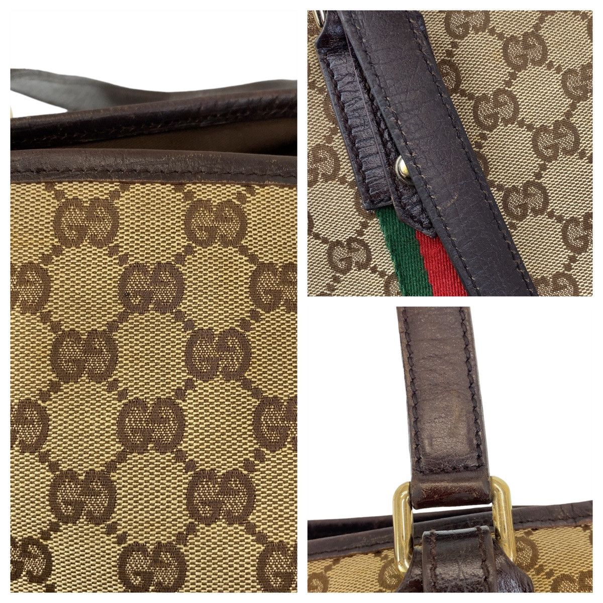 Gucci Gucci Gucci GG Canvas/Leather Tote Bag 137396 Canvas Tote Bag 137396 in Very Good Condition Size ONE SIZE - 5 Thumbnail