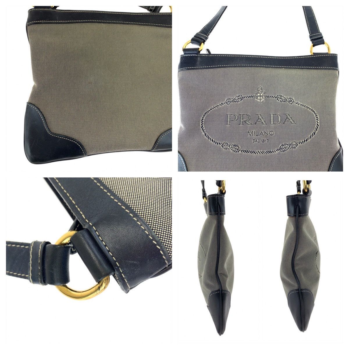 Prada Prada Prada Canvas/Leather Logo Jacquard Shoulder Bag 405803 Canvas Crossbody Bag 405803 in Very Good Condition Size ONE SIZE - 6 Thumbnail
