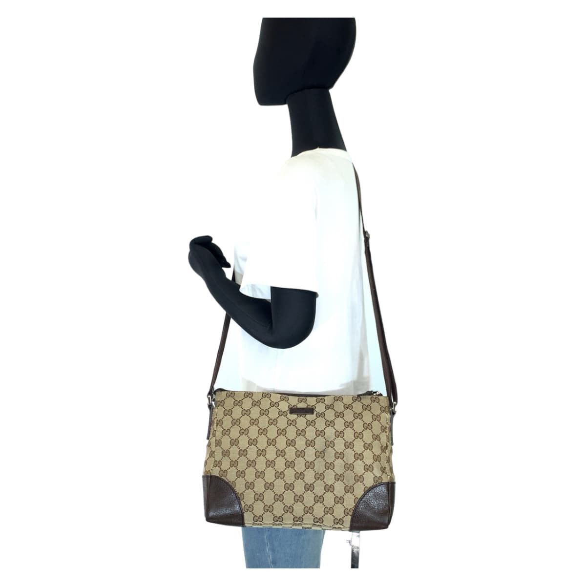 Gucci Gucci Gucci Beige Brown GG Canvas Leather Shoulder Messenger Bag 114273 Canvas Crossbody Bag 114273 in Very Good Condition Size ONE SIZE - 6 Thumbnail