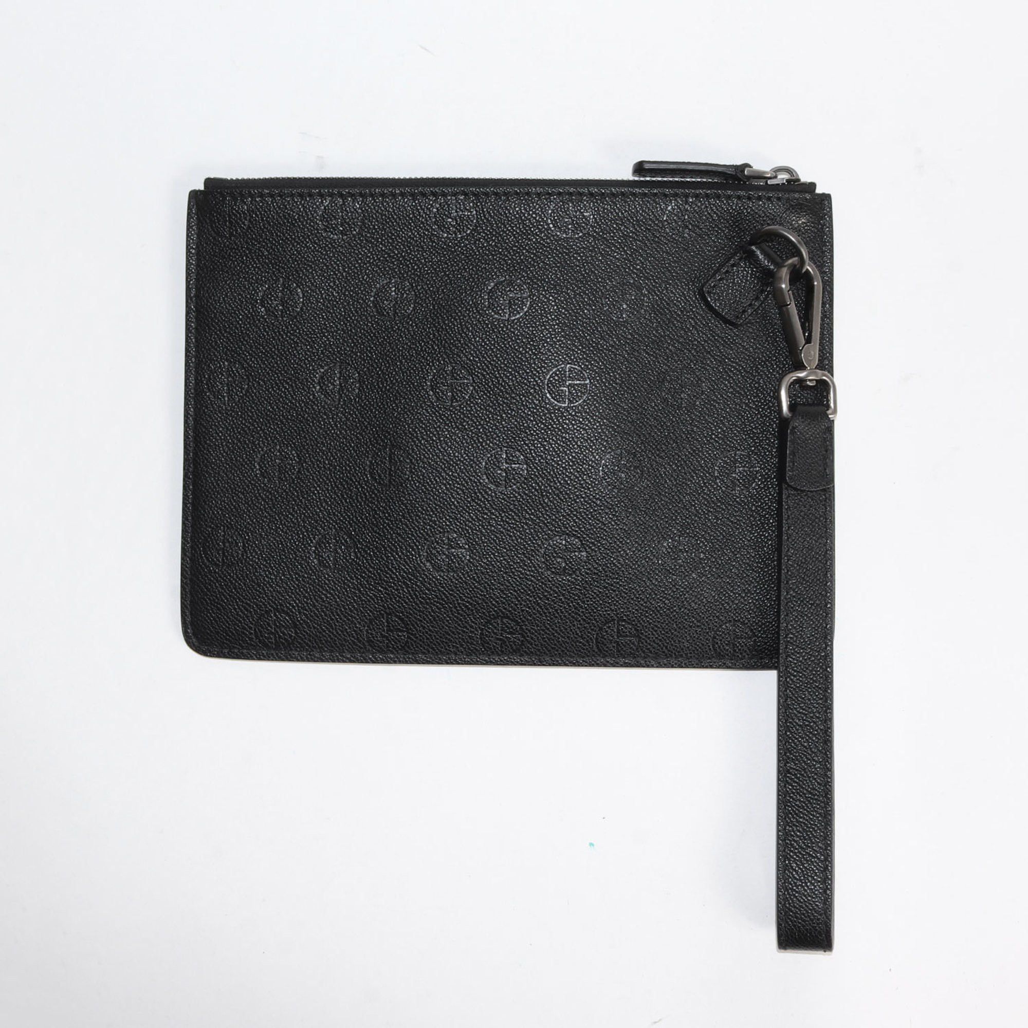 Giorgio Armani Giorgio Armani Hand Strap GA Repeat Leather Clutch Bag Pouch Second Bag-in-Bag MADE IN ITALY Black Size ONE SIZE - 2 Thumbnail