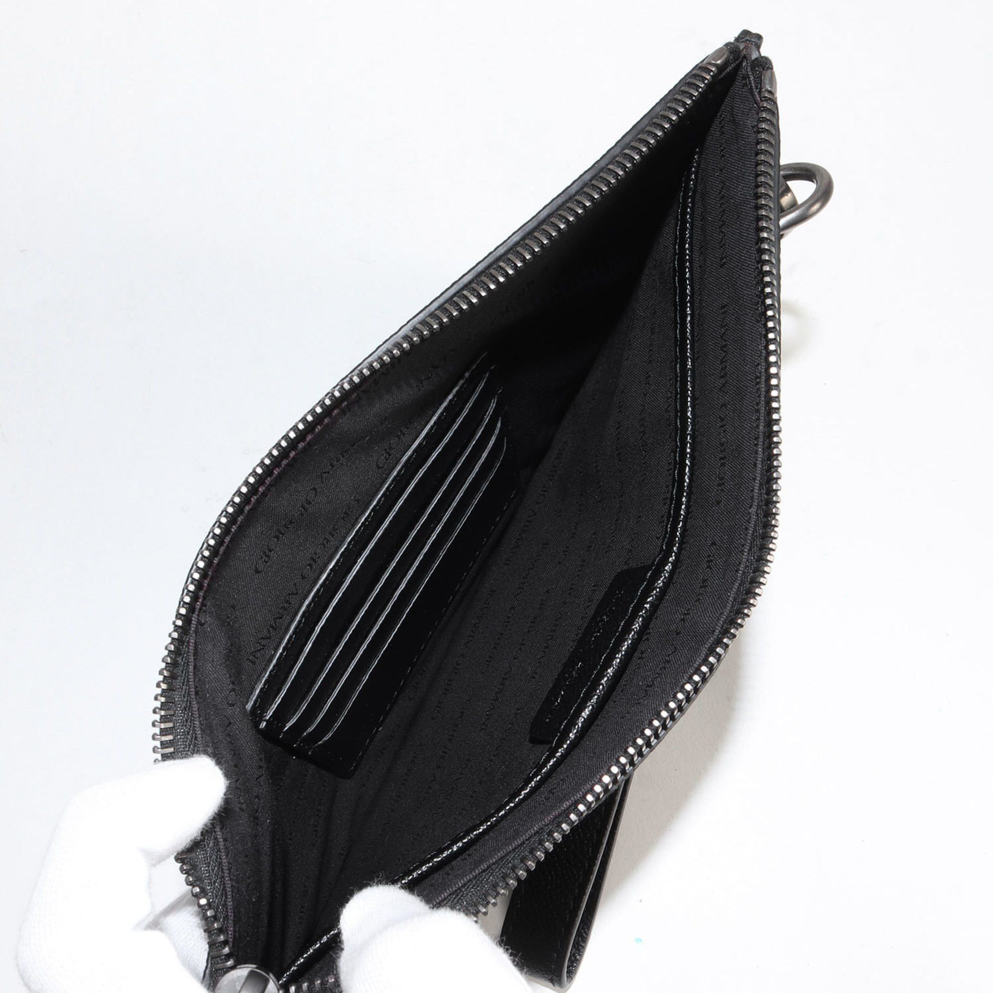 Giorgio Armani Giorgio Armani Hand Strap GA Repeat Leather Clutch Bag Pouch Second Bag-in-Bag MADE IN ITALY Black Size ONE SIZE - 3 Thumbnail