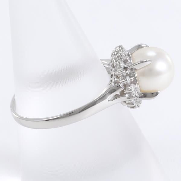 Other Other PT900 Platinum Ring with 8mm Pearl and 0.20ct Diamond, Size 14.5 Metal Ring in Excellent Condition Size ONE SIZE - 2 Thumbnail