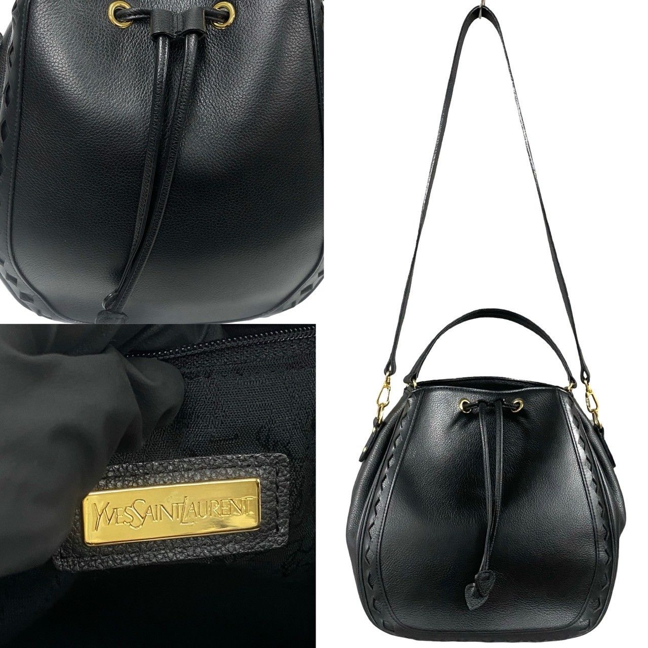 Yves Saint Laurent Yves Saint Laurent Diamond Cut Drawstring Bag Leather Crossbody Bag in Excellent Condition Size ONE SIZE - 3 Thumbnail