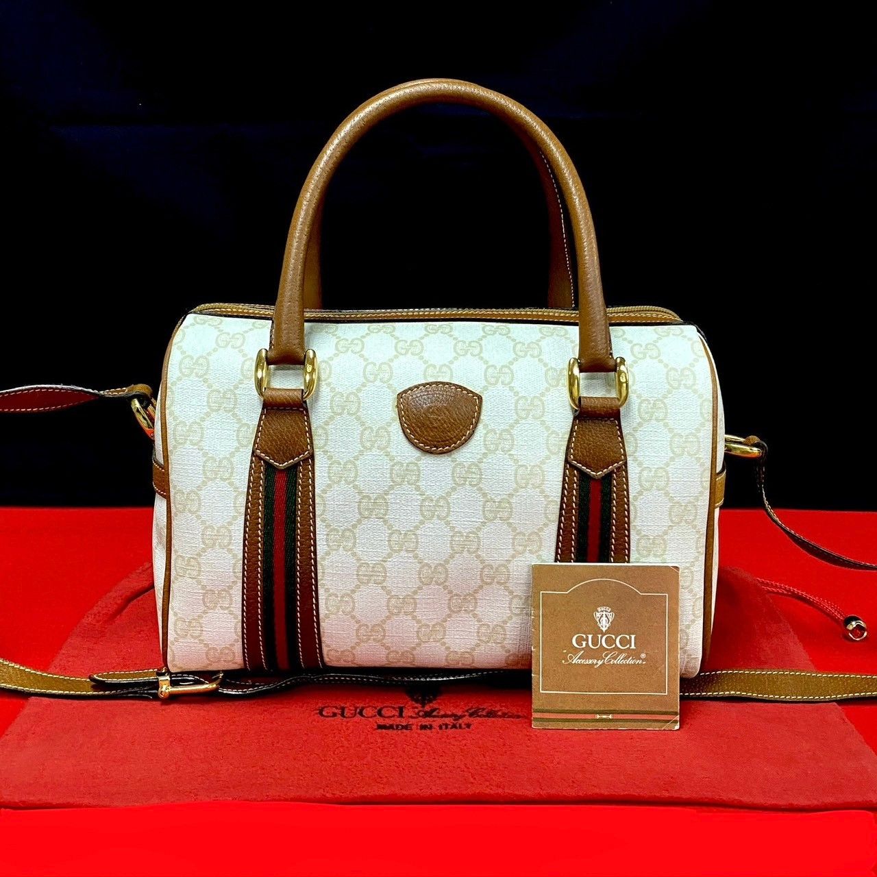 Gucci Gucci GG Supreme Web Boston Bag Leather Crossbody Bag in Great Condition Size ONE SIZE - 9 Thumbnail