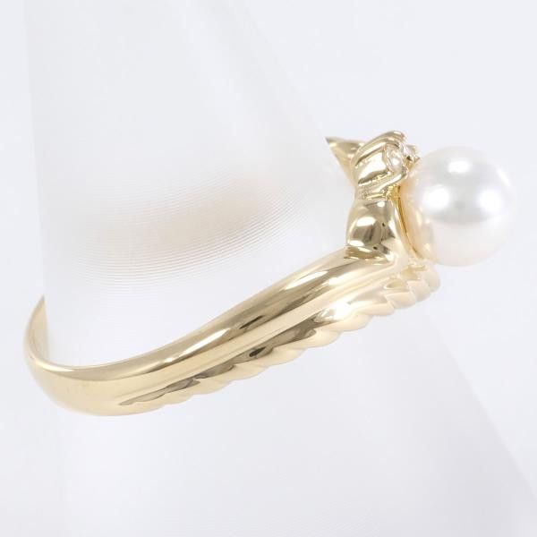 Other Other K18 Yellow Gold Ring with 5mm Pearl and Diamond, Size 10.5 Metal Ring in Excellent Condition Size ONE SIZE - 2 Thumbnail
