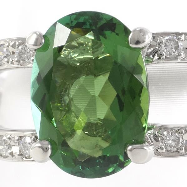 Other Other PT900 Platinum Ring with Green Tourmaline and Diamonds, Size 17 Metal Ring in Great Condition Size ONE SIZE - 2 Thumbnail