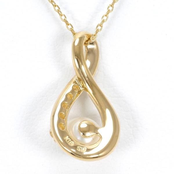 Other Other K18 Yellow Gold Pearl Necklace with White Sapphire, 40cm Metal Necklace in Great Condition Size ONE SIZE - 4 Thumbnail