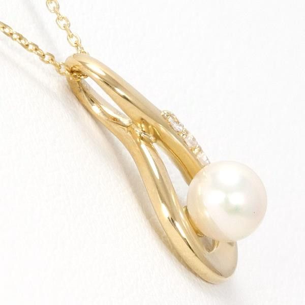 Other Other K18 Yellow Gold Pearl Necklace with White Sapphire, 40cm Metal Necklace in Great Condition Size ONE SIZE - 2 Thumbnail