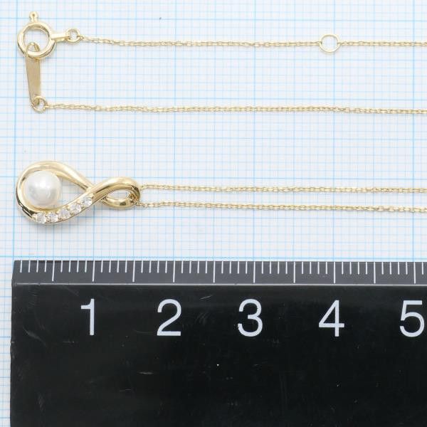 Other Other K18 Yellow Gold Pearl Necklace with White Sapphire, 40cm Metal Necklace in Great Condition Size ONE SIZE - 5 Thumbnail