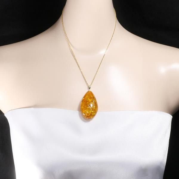 Other Other K18 Yellow Gold Amber Necklace Metal Necklace in Excellent Condition Size ONE SIZE - 3 Thumbnail