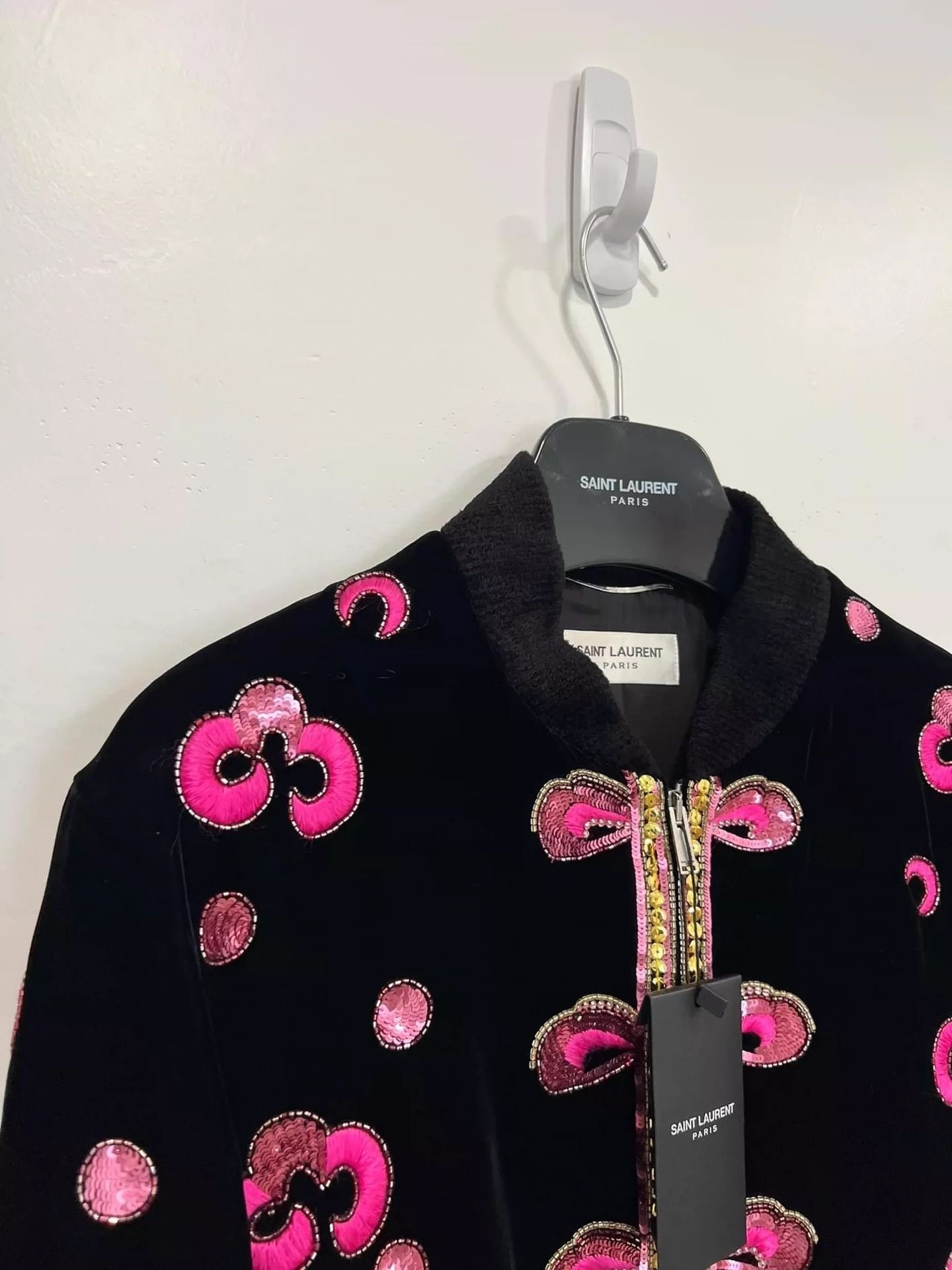 Saint Laurent Paris Saint Laurent Paris 18fw poster style black pink cherry blossom jacket Size US M / EU 48-50 / 2 - 3 Thumbnail