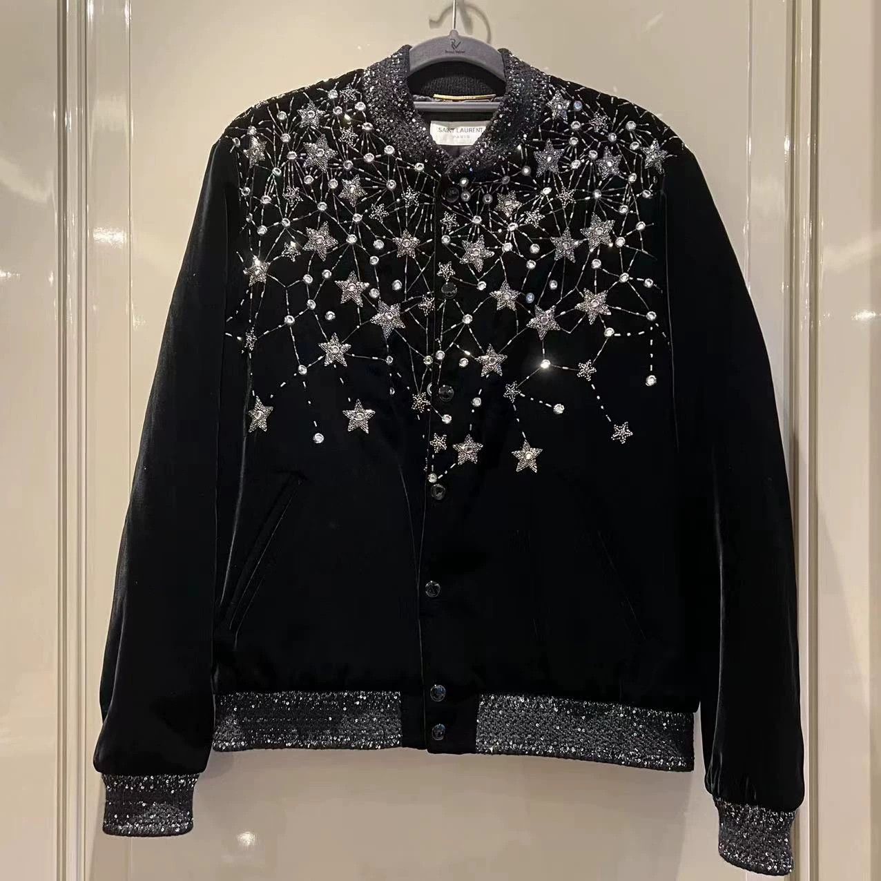 Saint Laurent Paris Saint Laurent Paris Starry Sky Velvet Baseball Jacket Size US S / EU 44-46 / 1 - 2 Thumbnail