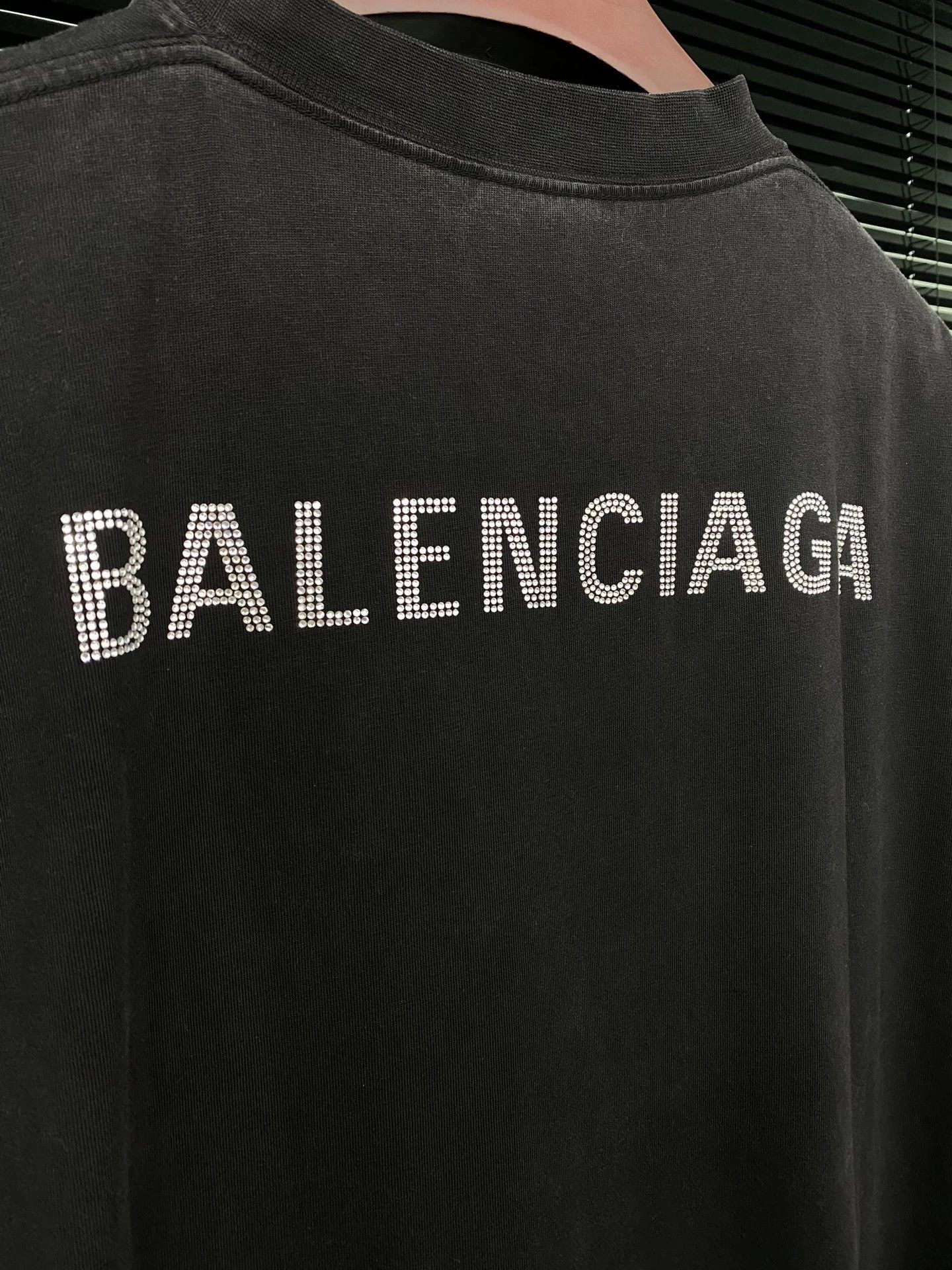 Balenciaga Balenciaga New black distressed back rhinestone letter short sleeved shirt Size US XS / EU 42 / 0 - 5 Thumbnail