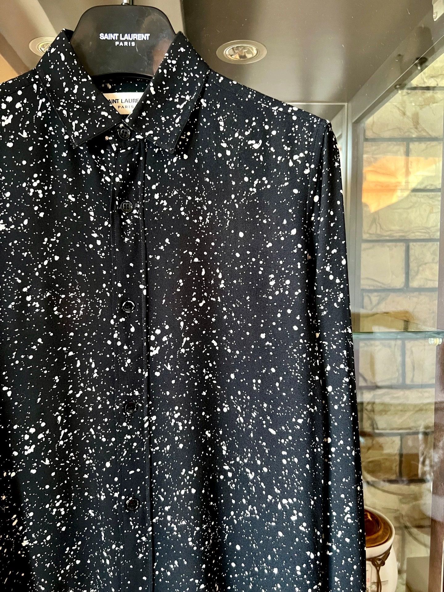 Saint Laurent Paris Black starry sky splashed ink shirt
