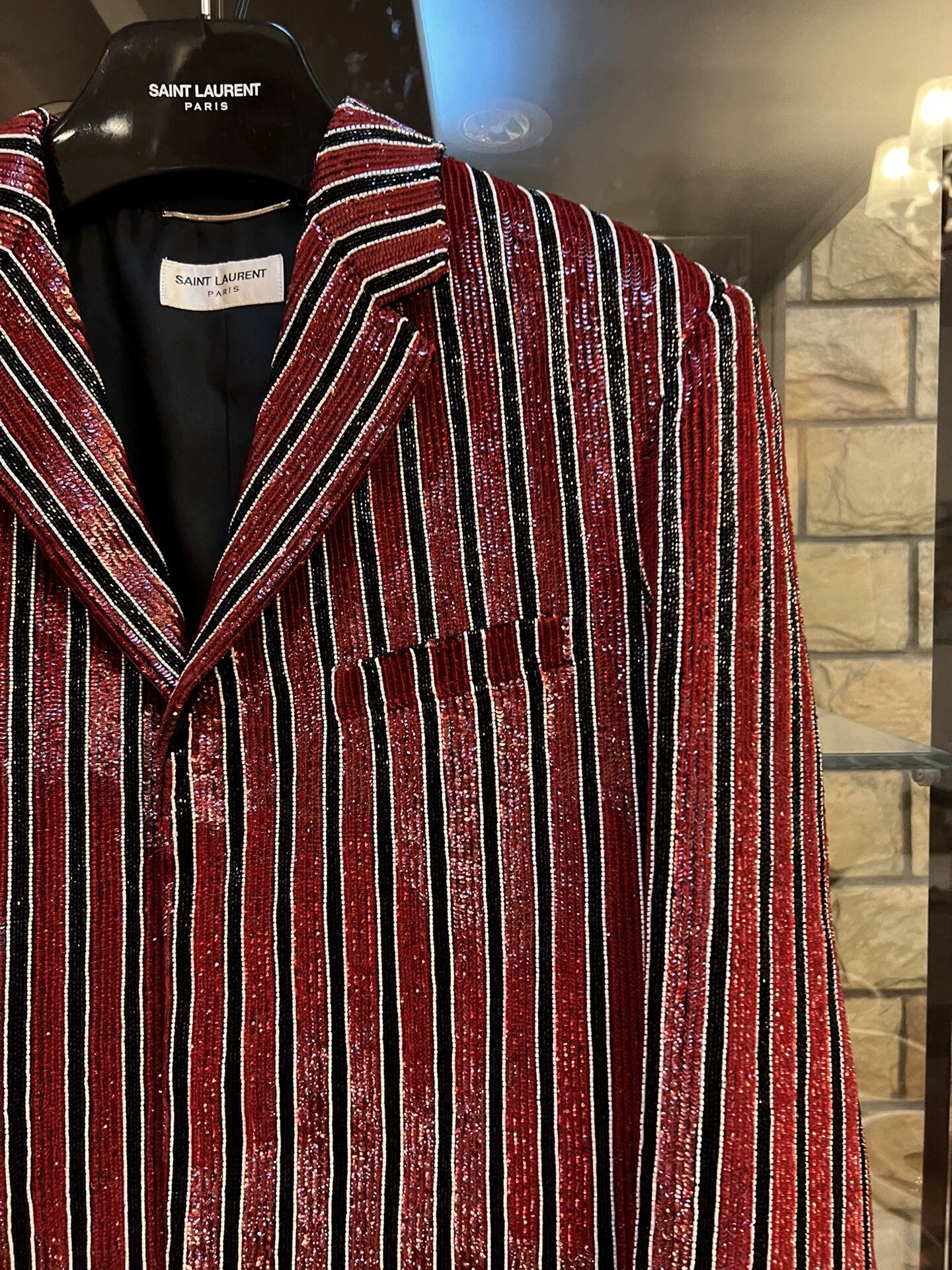 Saint Laurent Paris Saint Laurent Paris Black and red striped suit jacket Size US S / EU 44-46 / 1 - 2 Thumbnail