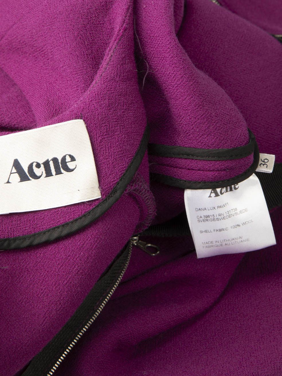 Acne Studios Purple Wool Crew Neck Mini Dress Size XS / US 0-2 / IT 36-38 - 5 Thumbnail