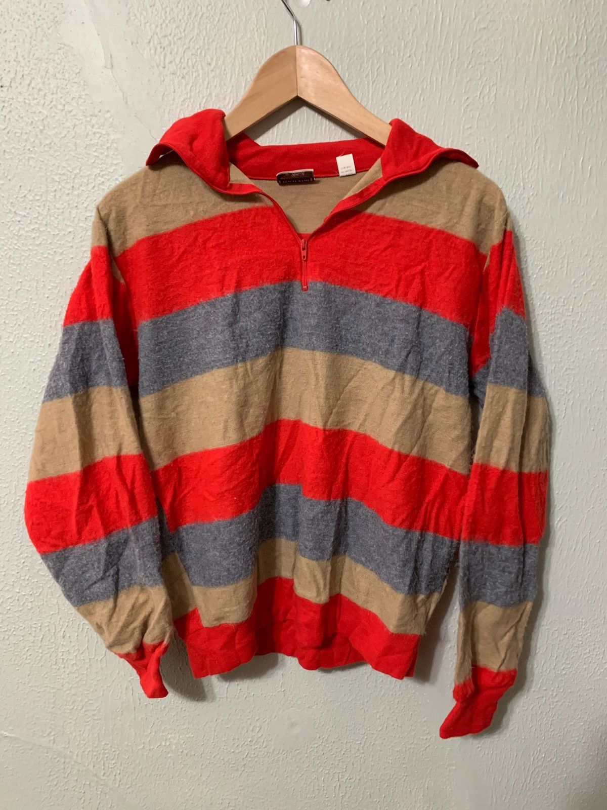 Vintage Vintage Red Tan Stripe Quarterzip Hooded Knit Sweater Size US M / EU 48-50 / 2 - 2 Thumbnail
