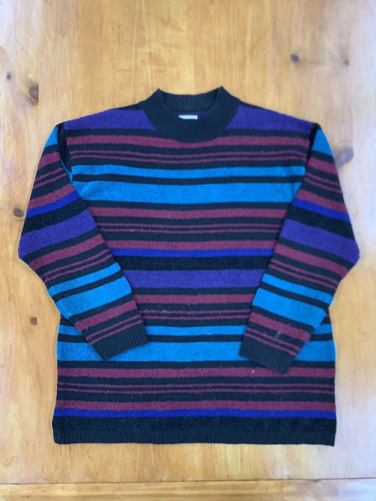 Vintage Vintage Teal Purple Stripe Knit Sweater Size US XL / EU 56 / 4 - 2 Thumbnail