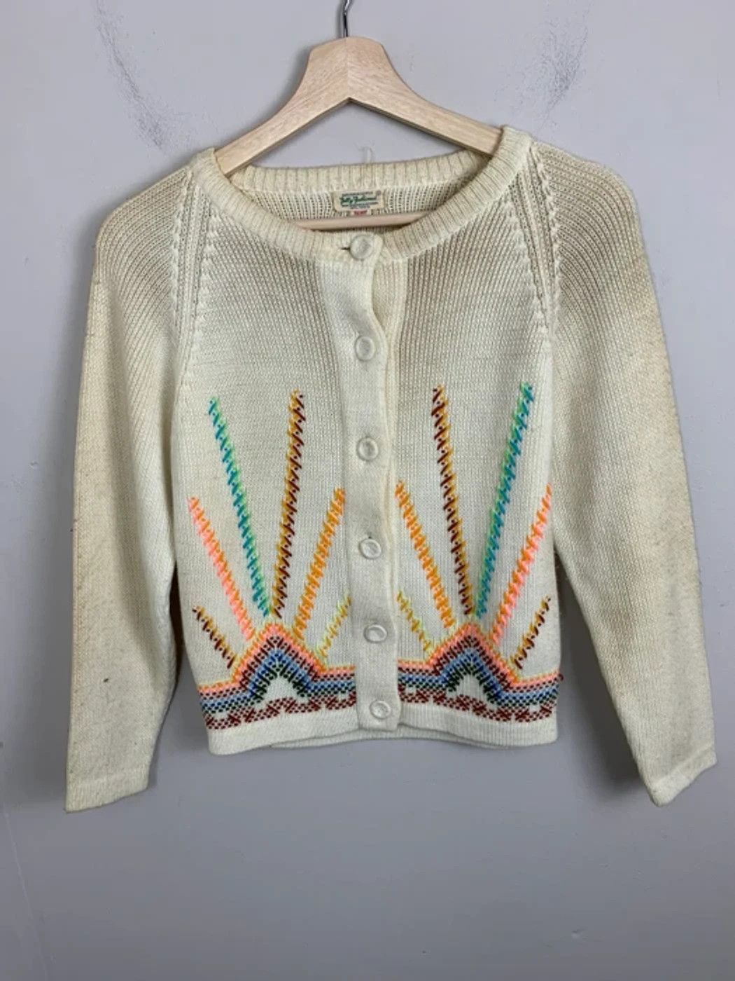 Vintage Vintage 1980s Floral Cable Knit Sweater Cardigan Size US XS / EU 42 / 0 - 4 Thumbnail