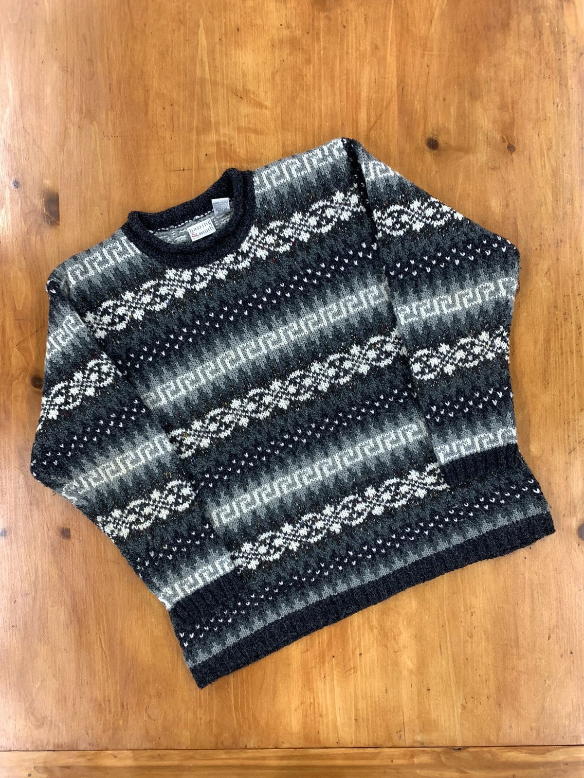 Vintage Vintage Grey Pattern Stripe Knit Sweater Size US L / EU 52-54 / 3 - 3 Thumbnail