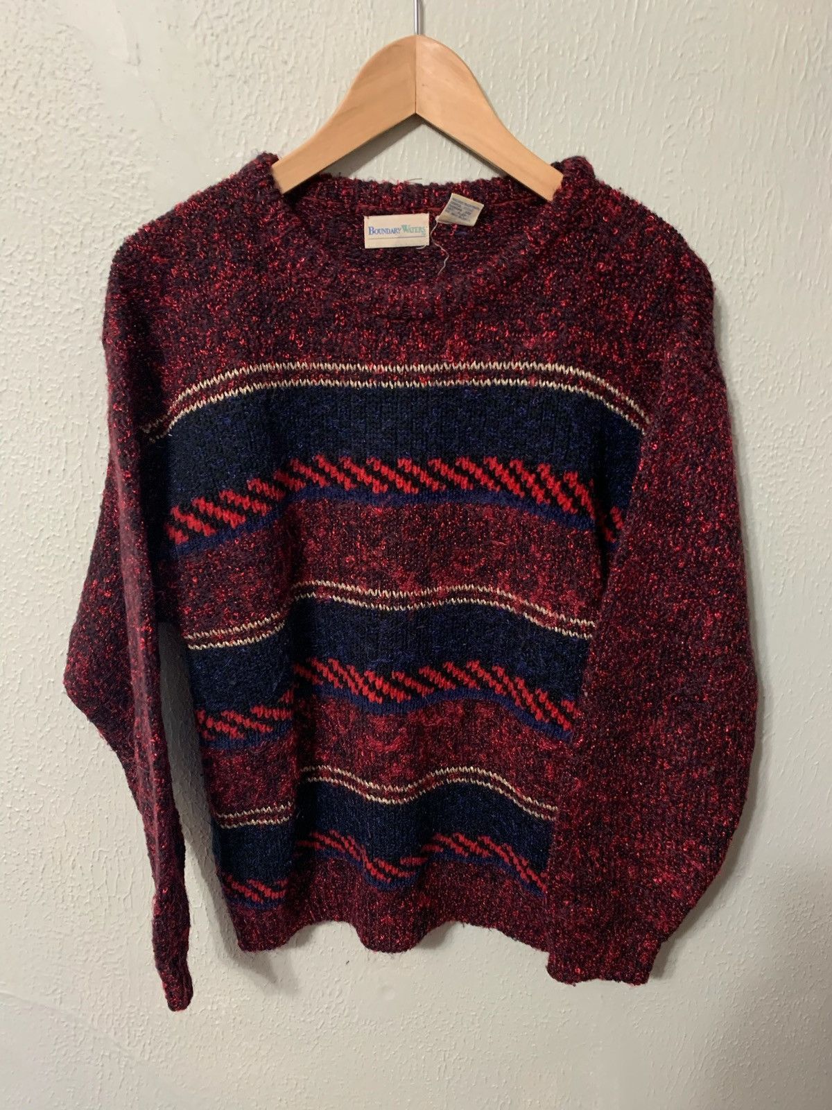 Vintage Vintage Shiny Red Navy Stripe Knit Sweater Size US S / EU 44-46 / 1 - 2 Thumbnail