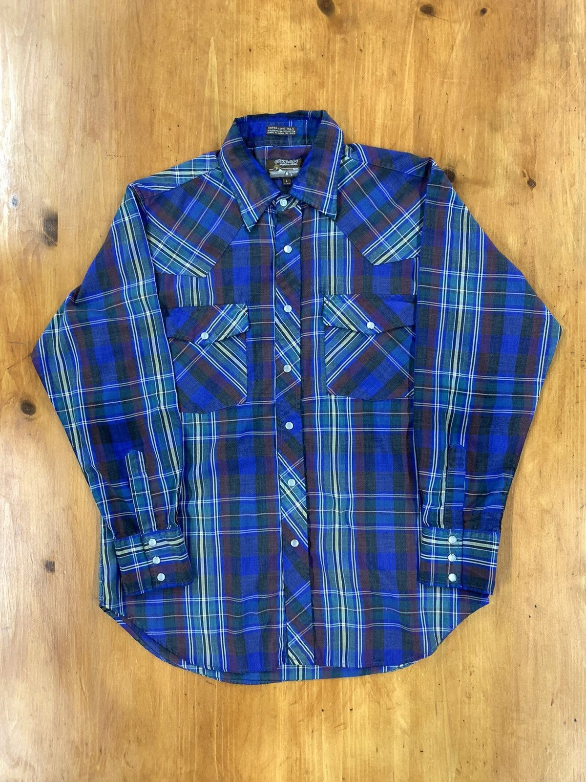 Vintage Vintage 1980s Outlaw Blue Plaid Western Shirt Size US L / EU 52-54 / 3 - 3 Thumbnail