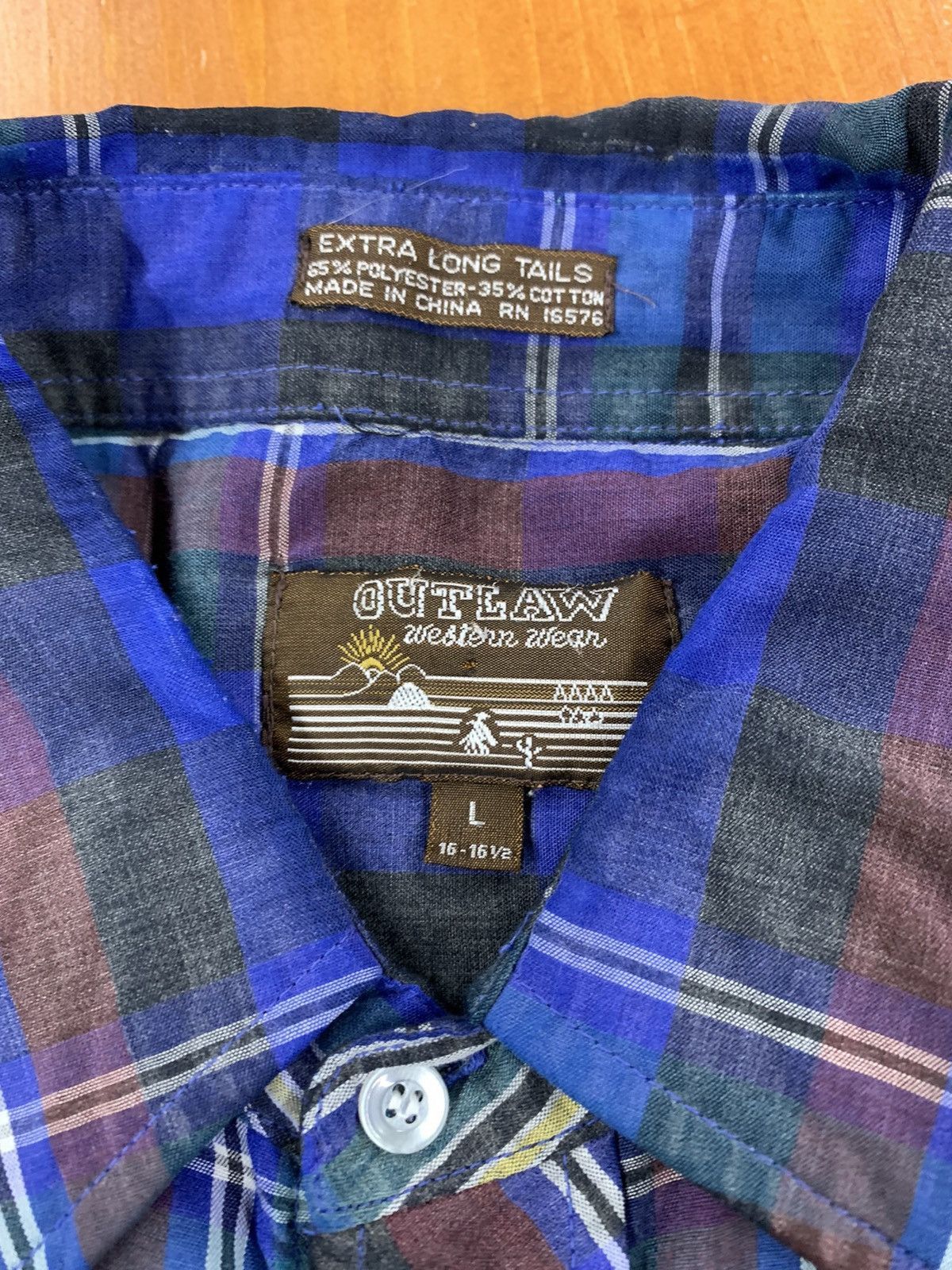 Vintage Vintage 1980s Outlaw Blue Plaid Western Shirt Size US L / EU 52-54 / 3 - 4 Thumbnail
