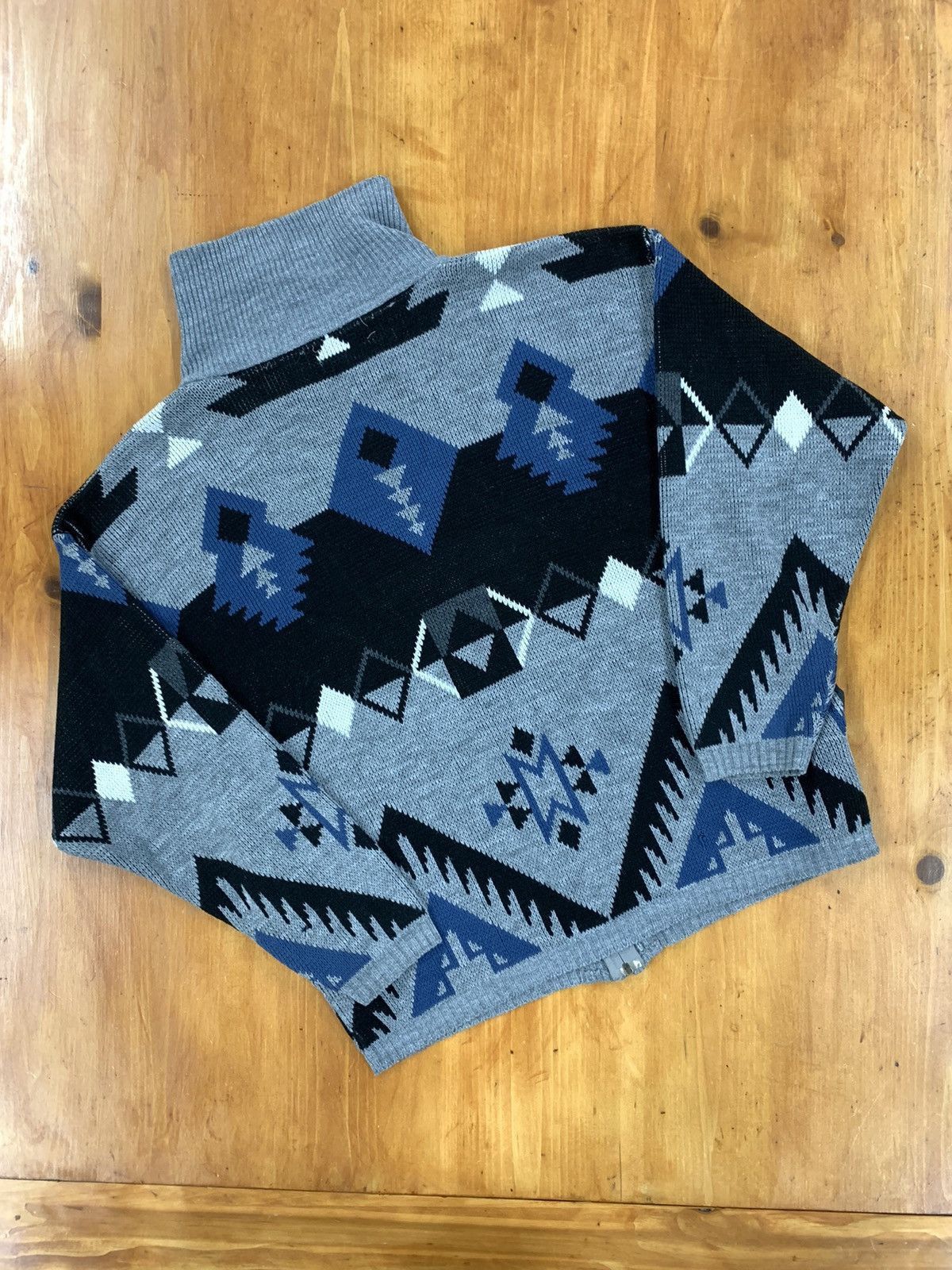 Vintage Vintage Blue Aztec Flame Zip Knit Cardigan Size US M / EU 48-50 / 2 - 4 Thumbnail