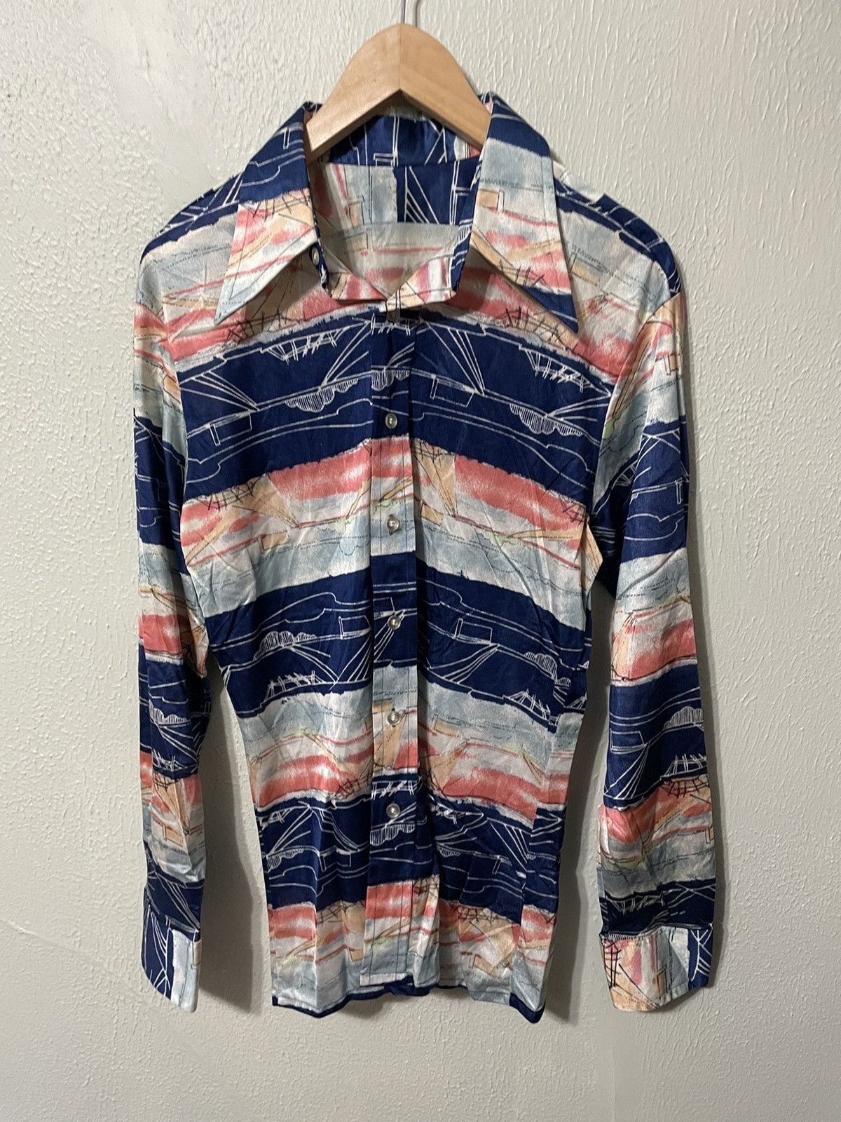 Vintage Vintage 1970s Laguna Blueprint Shirt Size US M / EU 48-50 / 2 - 2 Thumbnail