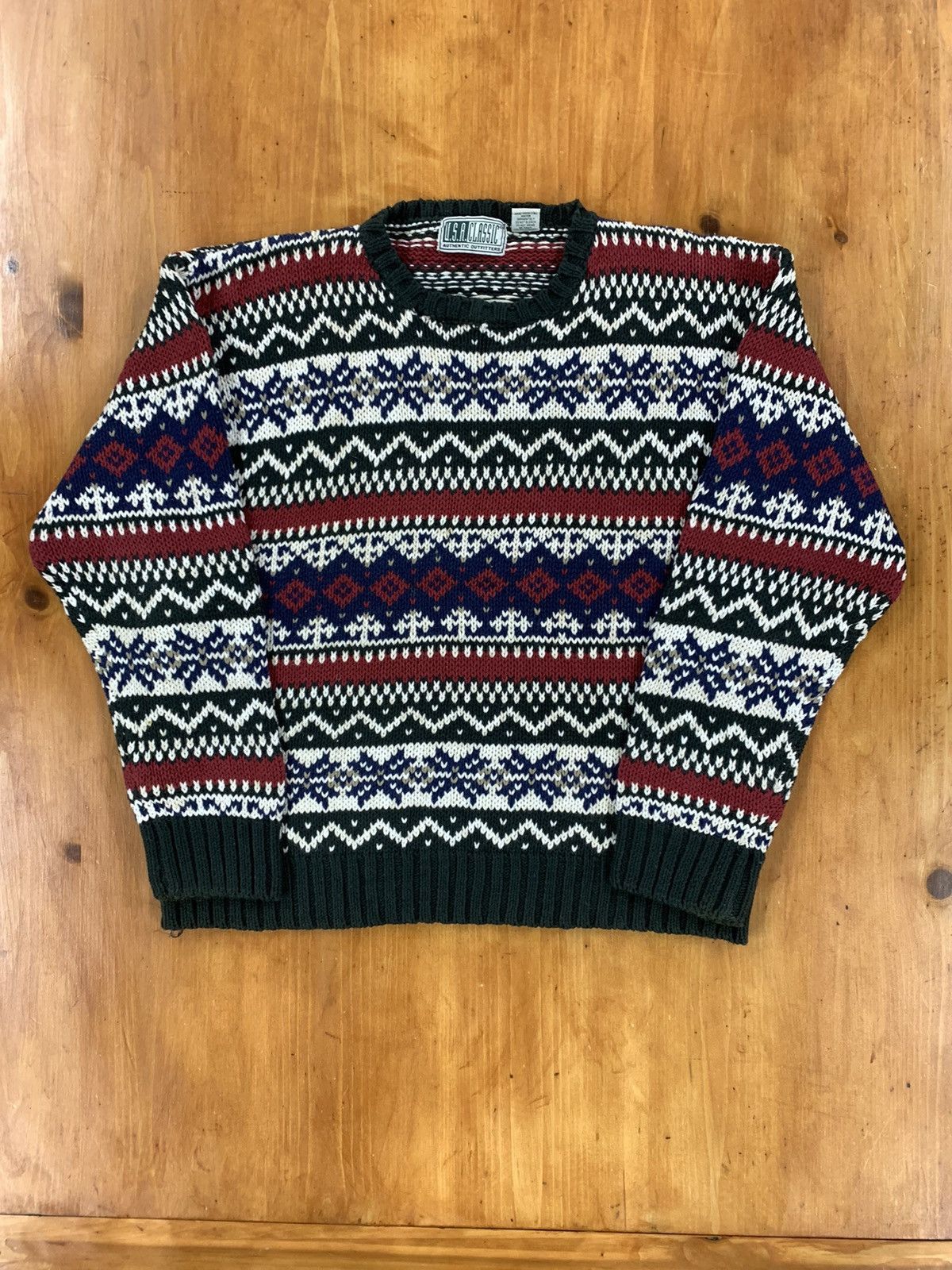 Vintage Vintage Ramie Striped Snowflake Knit Sweater Size US L / EU 52-54 / 3 - 3 Thumbnail