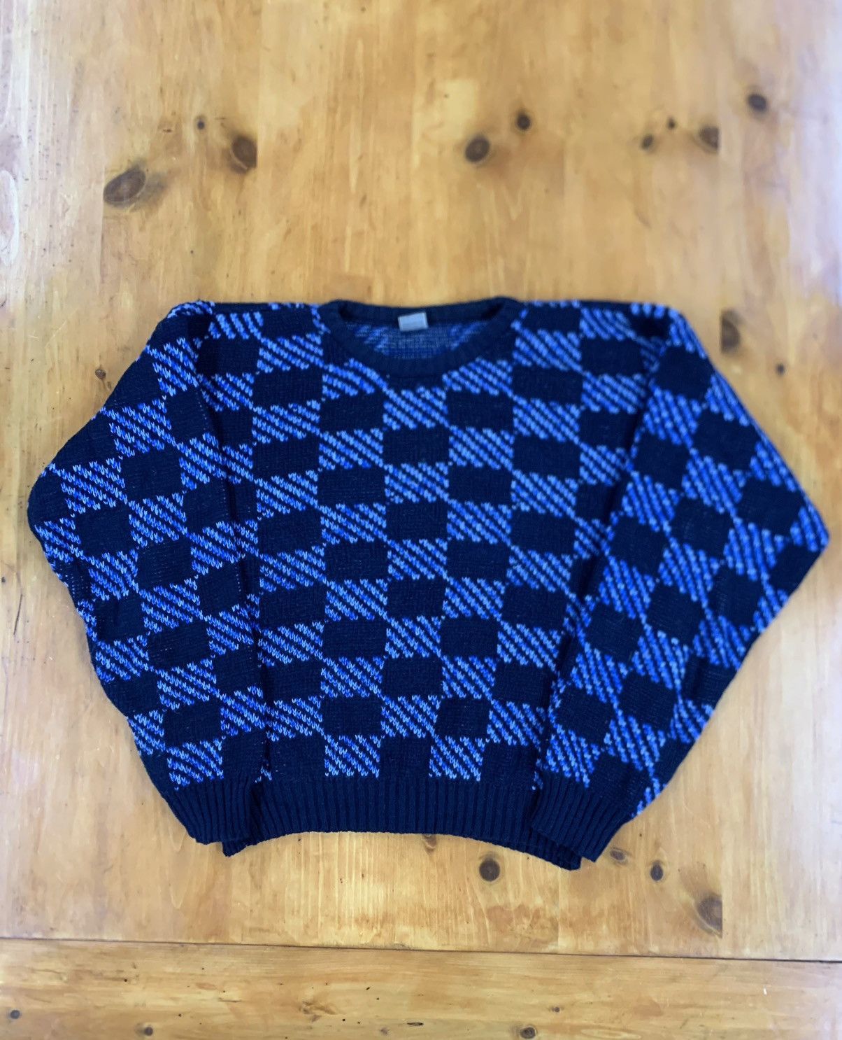 Vintage Vintage Blue Square Knit Sweater Size US L / EU 52-54 / 3 - 4 Thumbnail