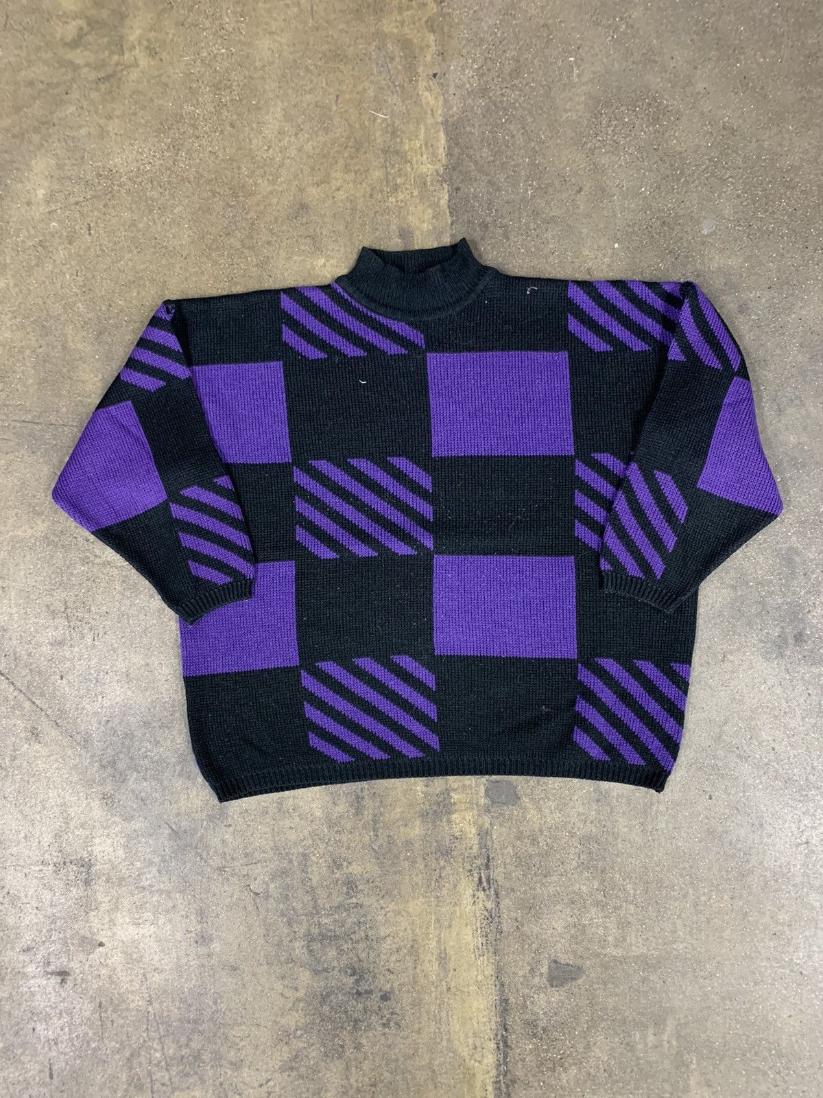 Vintage Vintage Worldwide Purple Panel Knit Sweater Size US M / EU 48-50 / 2 - 2 Thumbnail