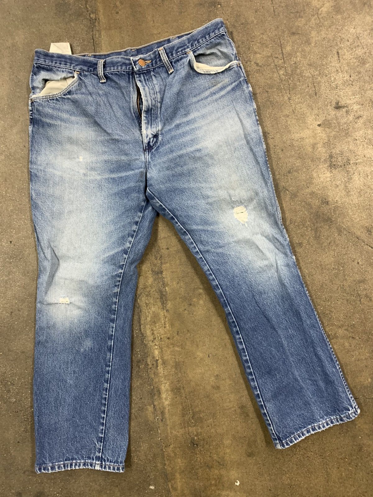 Jean × Vintage Vintage Rustler Yellow Tab Whisker Fade Knee Rip Jeans Size US 37 - 6 Thumbnail