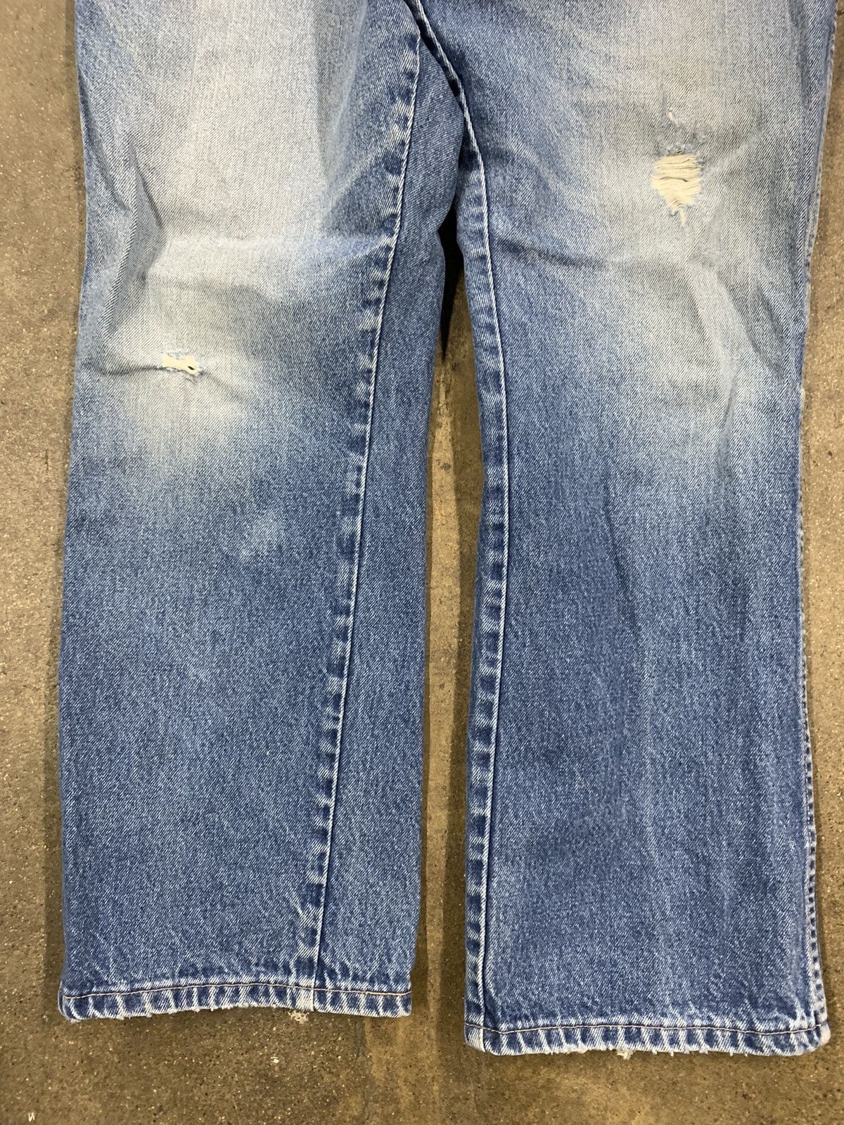 Jean × Vintage Vintage Rustler Yellow Tab Whisker Fade Knee Rip Jeans Size US 37 - 7 Thumbnail