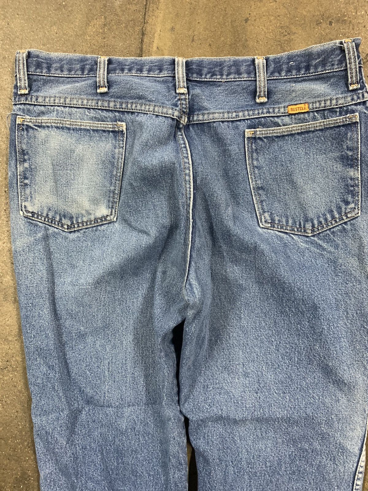 Jean × Vintage Vintage Rustler Yellow Tab Whisker Fade Knee Rip Jeans Size US 37 - 5 Thumbnail
