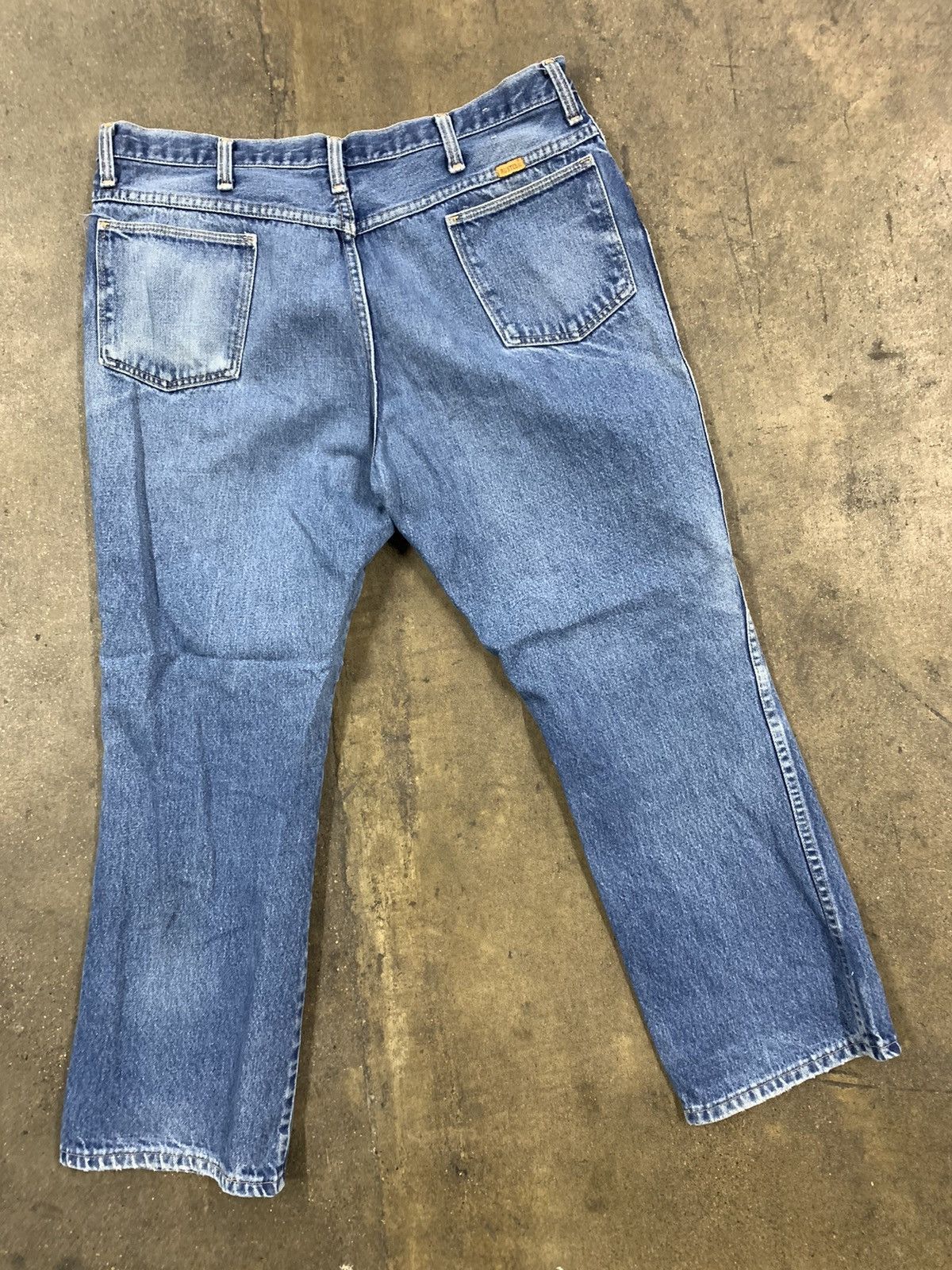 Jean × Vintage Vintage Rustler Yellow Tab Whisker Fade Knee Rip Jeans Size US 37 - 4 Thumbnail