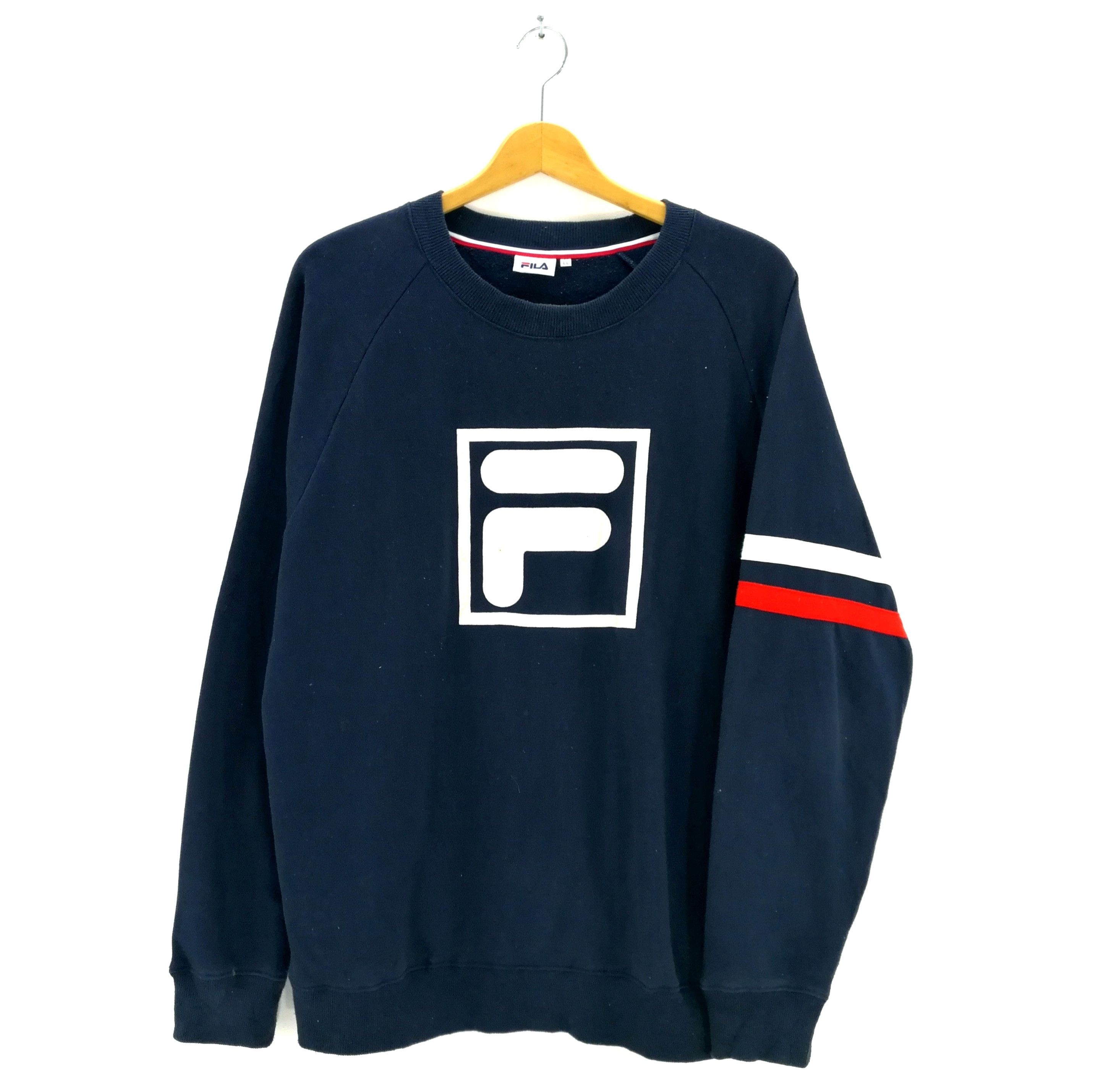 Rare Fila Big LOGO Blue Colour Sweatshirt Crewneck Fila Colour Block Pullover Jumper Hip Hop