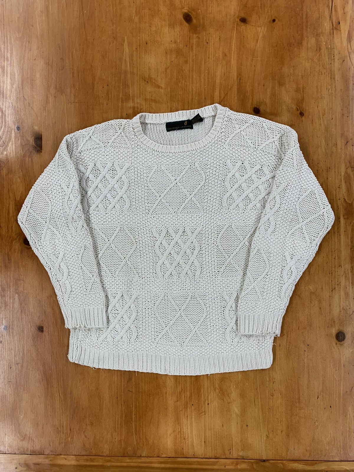 Vintage White cable knit sweater Size US L / EU 52-54 / 3 - 5 Thumbnail