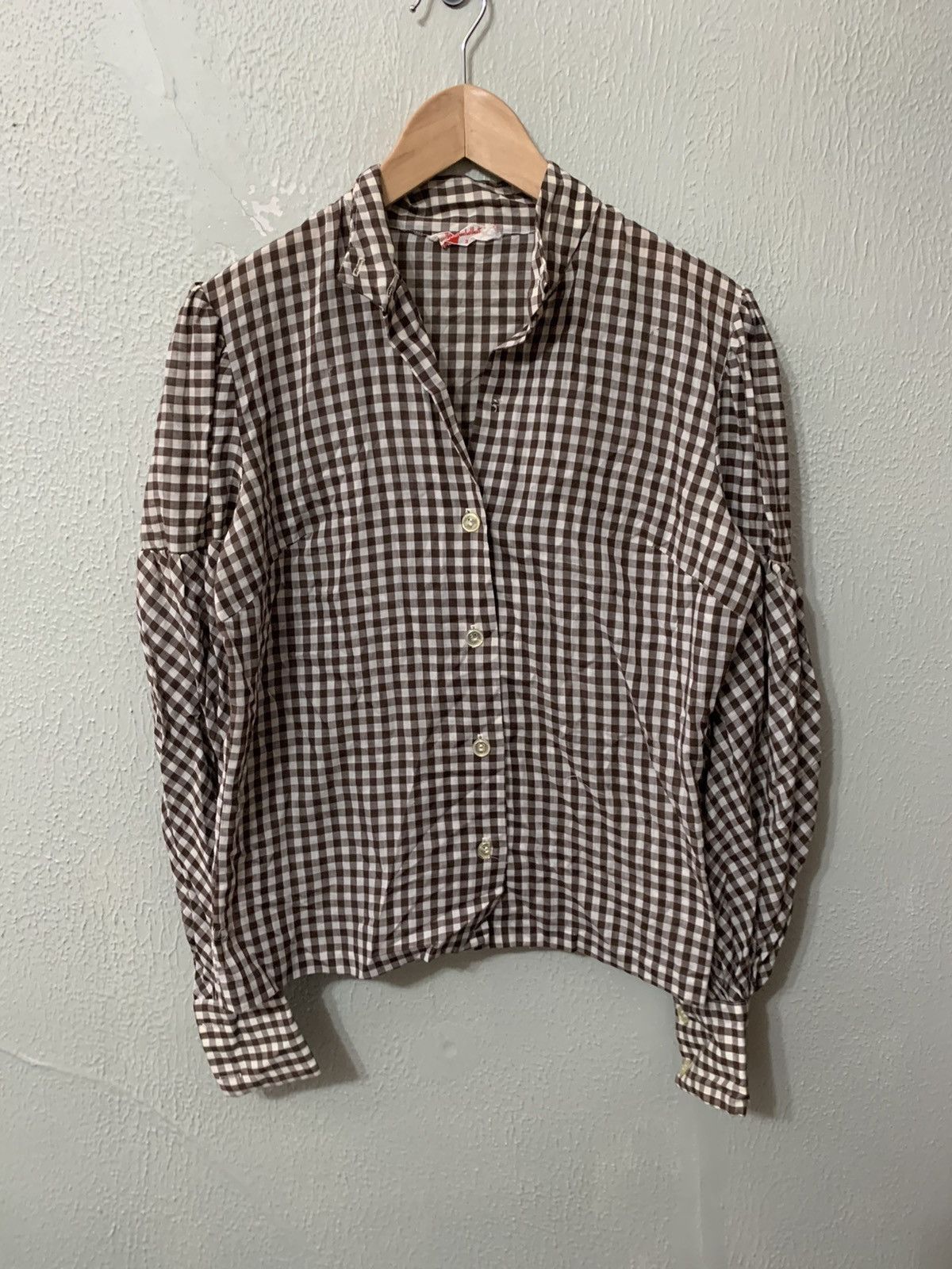 Vintage Vintage 1970s Brown Check Blouse Size US S / EU 44-46 / 1 - 3 Thumbnail