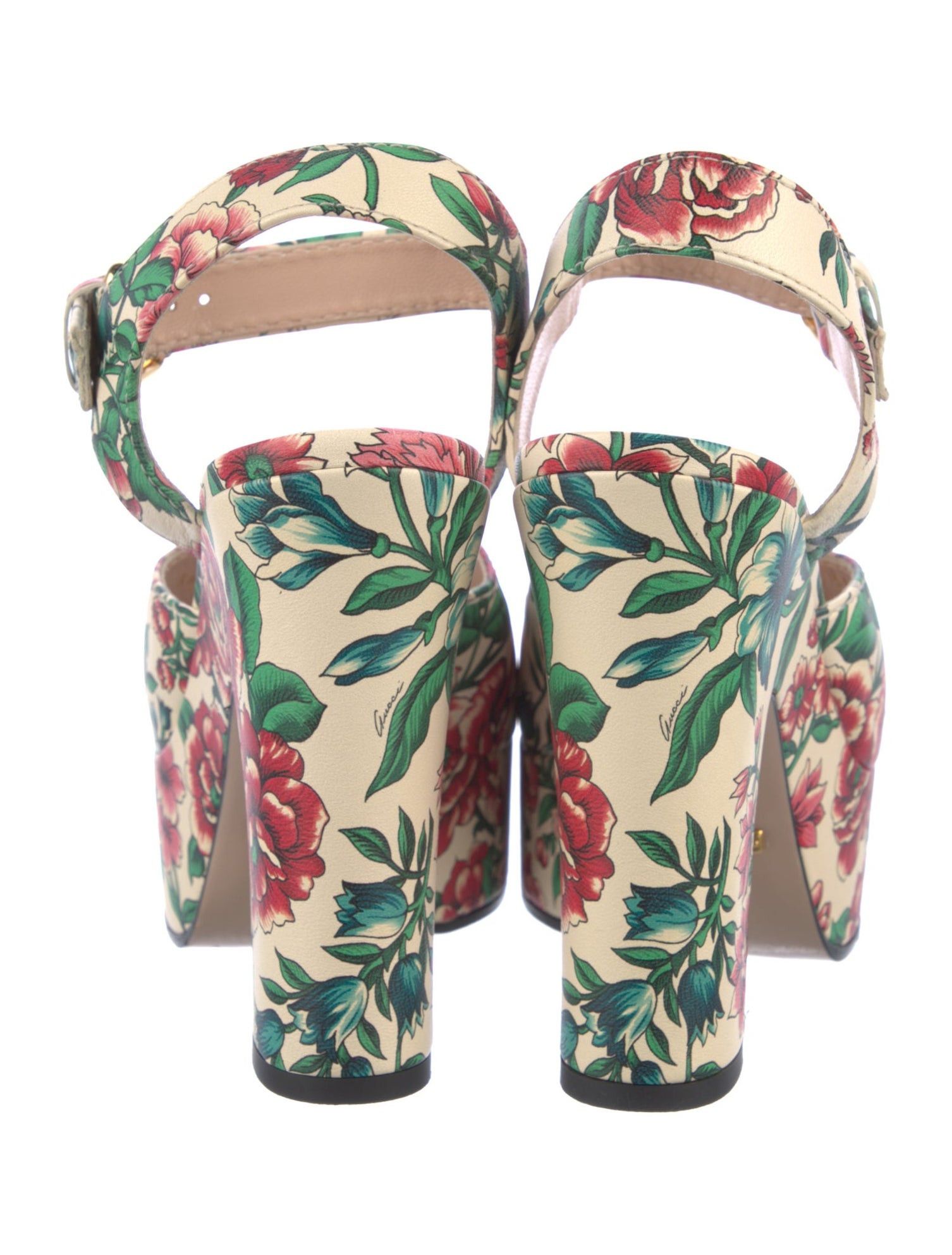 Gucci Horsebit Flora Leather Platform Sandals Size US 10 / IT 40 - 3 Thumbnail