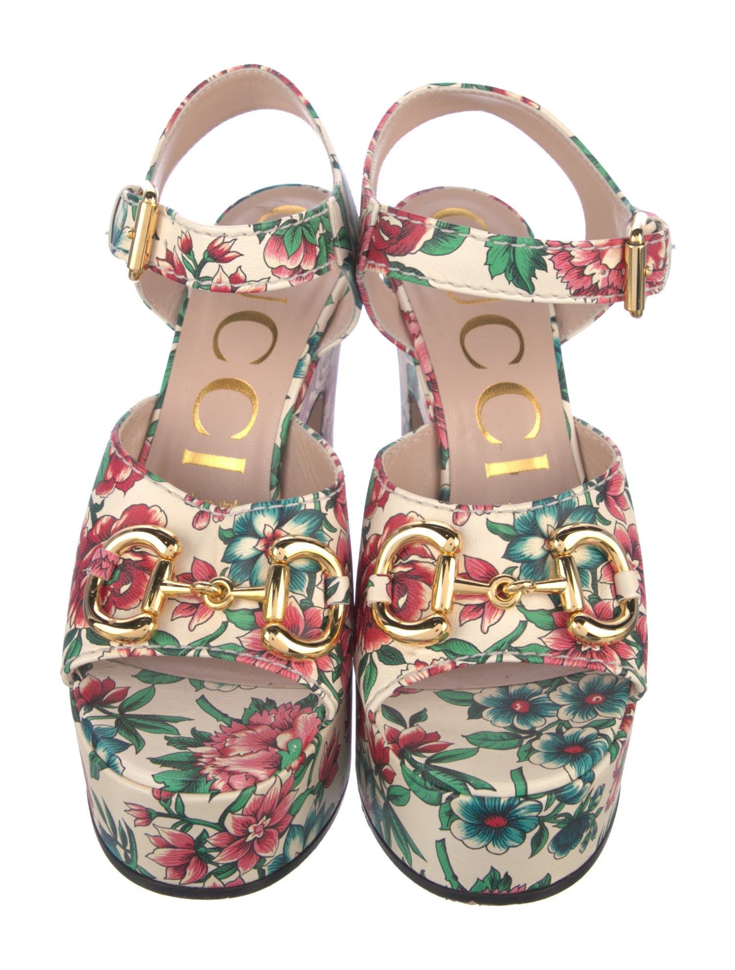 Gucci Horsebit Flora Leather Platform Sandals Size US 11 / IT 41 - 2 Thumbnail