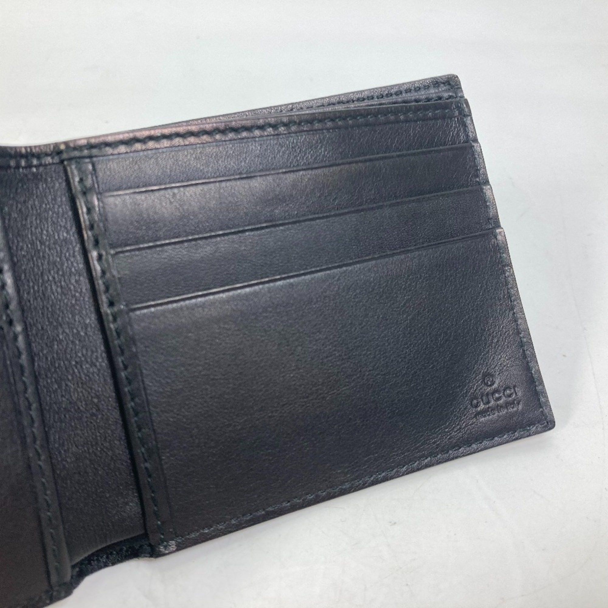 Gucci GUCCI 145754 Compact Wallet GG Guccissima Billfold Bi-fold Shima Leather Men's Black Size ONE SIZE - 8 Thumbnail