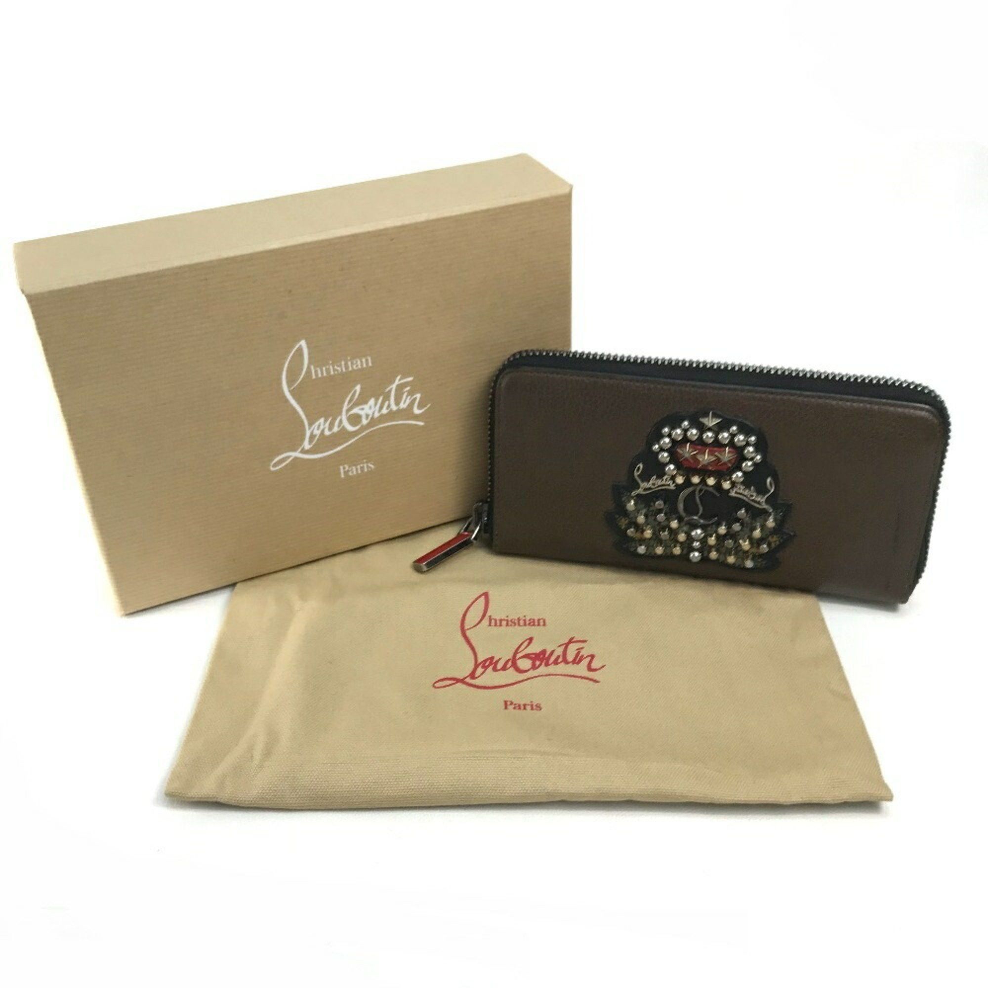 Christian Louboutin Christian Louboutin 1175060 Studded Panettone Round Long Wallet Calf Leather Men's Cafe Brown Size ONE SIZE - 13 Thumbnail