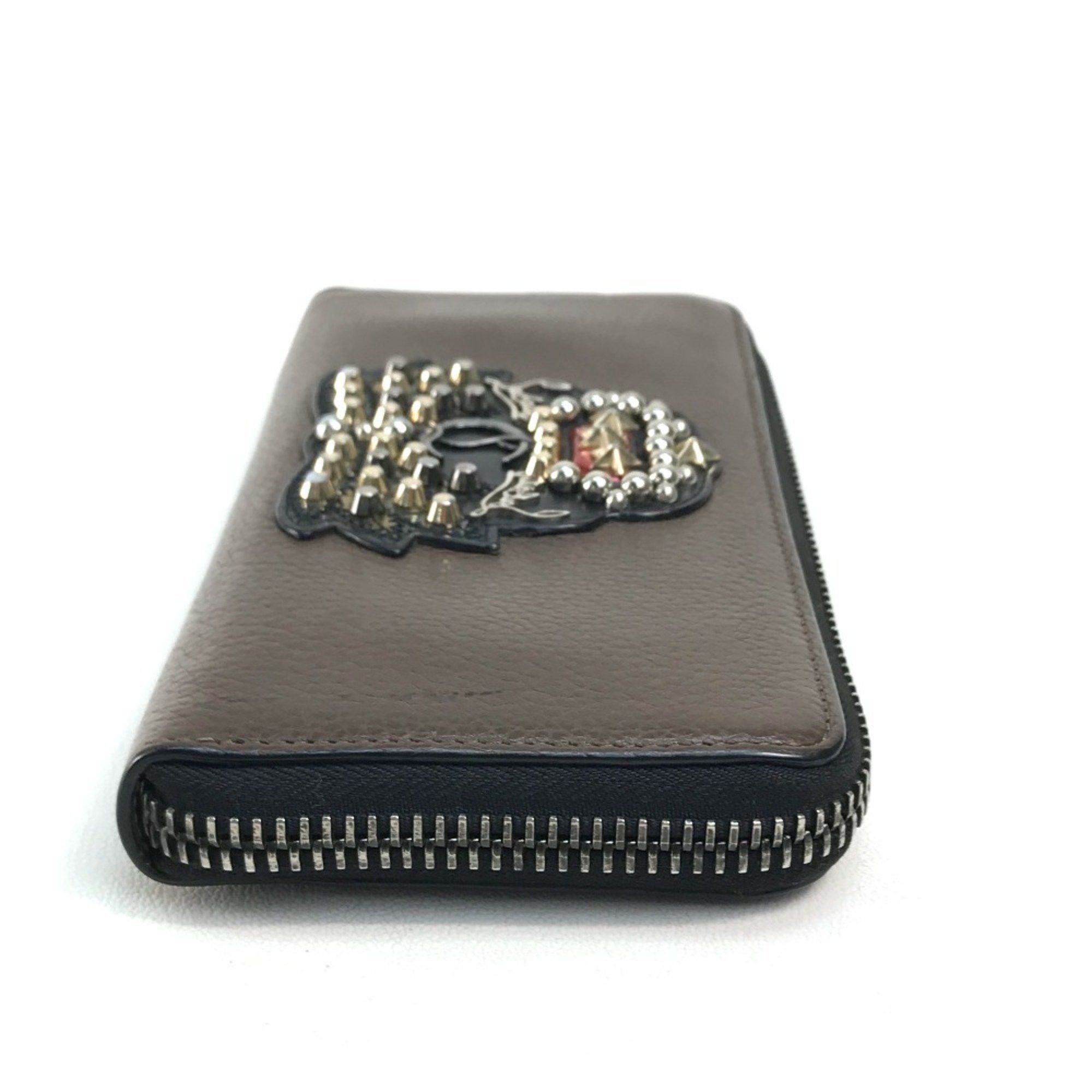 Christian Louboutin Christian Louboutin 1175060 Studded Panettone Round Long Wallet Calf Leather Men's Cafe Brown Size ONE SIZE - 3 Thumbnail