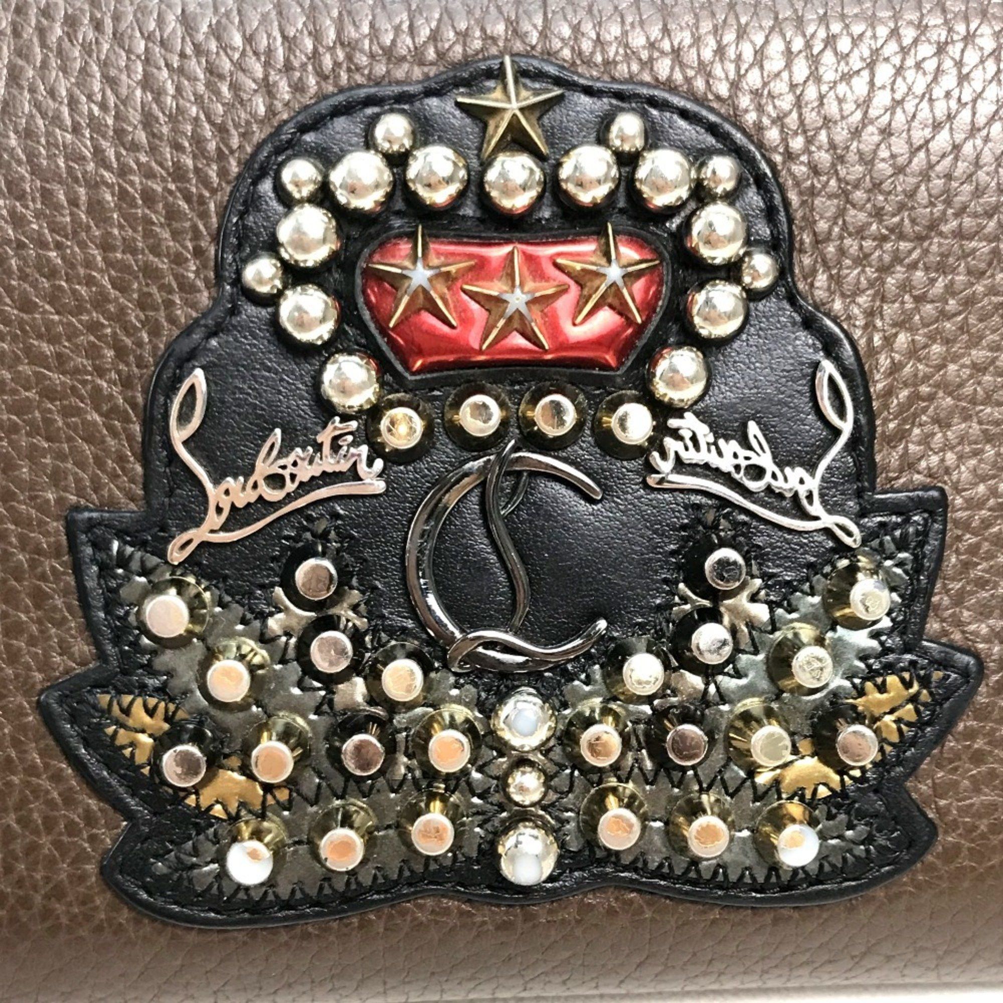 Christian Louboutin Christian Louboutin 1175060 Studded Panettone Round Long Wallet Calf Leather Men's Cafe Brown Size ONE SIZE - 5 Thumbnail