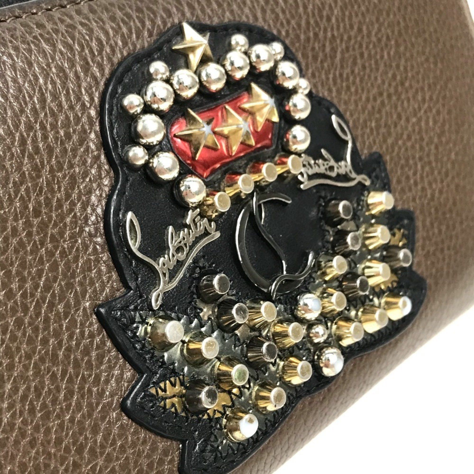 Christian Louboutin Christian Louboutin 1175060 Studded Panettone Round Long Wallet Calf Leather Men's Cafe Brown Size ONE SIZE - 6 Thumbnail